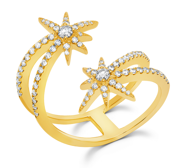 Diamond shooting star ring in 18 karat gold by award winning fine jewelry designer Graziela
