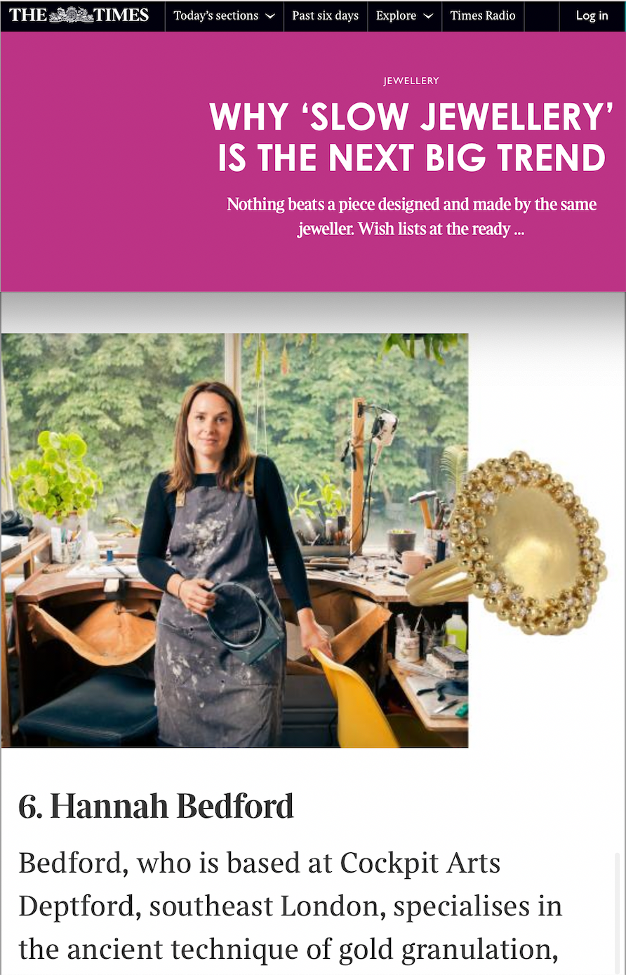 The Times Magazine article, fine jewelry designer Hannah Bedford