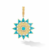 Turquoise and mother of pearl pendant with 24" gold chain by fine jewelry designer Orly Marcel