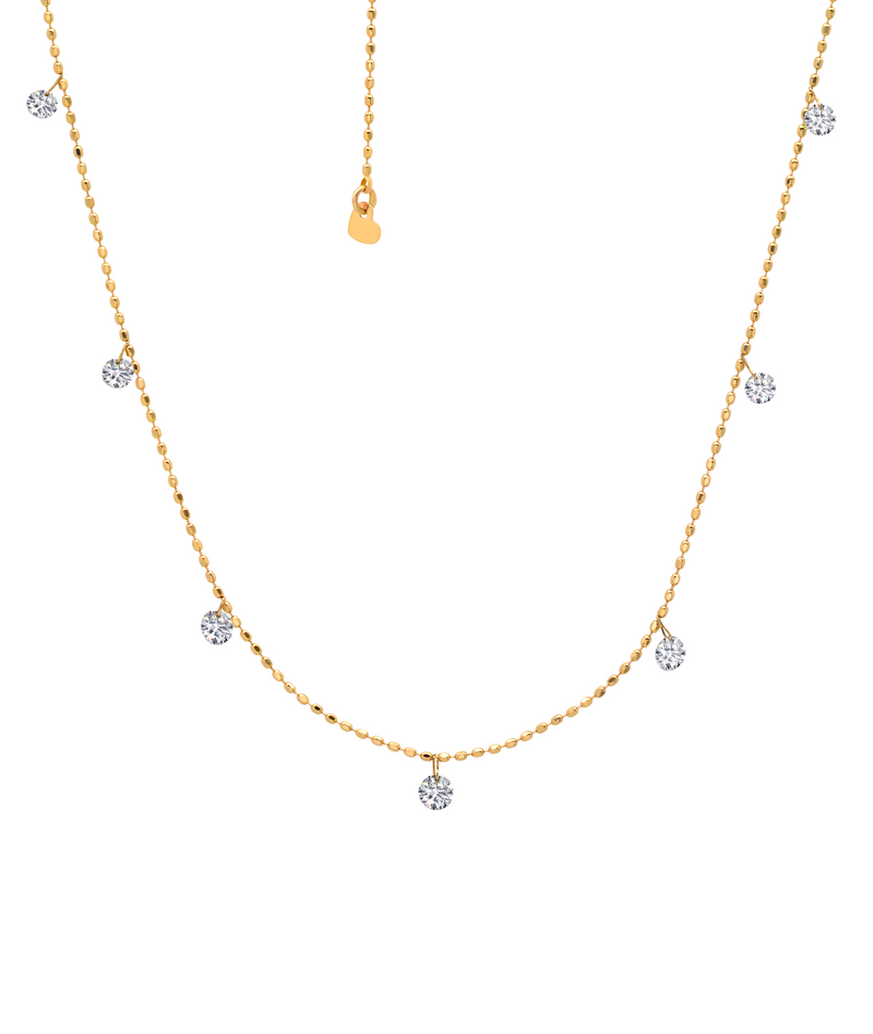 Tiny Floating Diamond Necklace in 18 karat gold, fully adjustable, by award winning fine jewelry designer Graziela