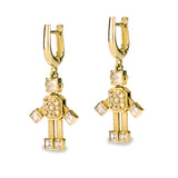 18 karat yellow gold articulated earrings with eclipse hoops, by fine jewelry designer Tatiana Van Lancker