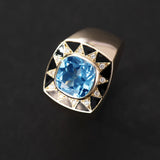 Van Den Abeele blue topaz ring with diamonds and black enamel
