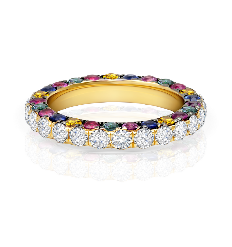 Diamond, ruby and multicolored sapphire ring in 18 karat gold by award winning fine jewelry designer Graziela