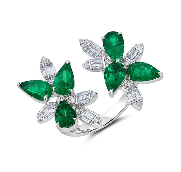 Dazzling diamonds and emerald couture ring by award winning fine jewelry designer Graziela
