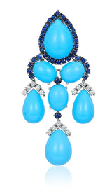 Turquoise, sapphire and diamond drop earrings earrings in 18 karat gold by fine jewelry house Andreoli