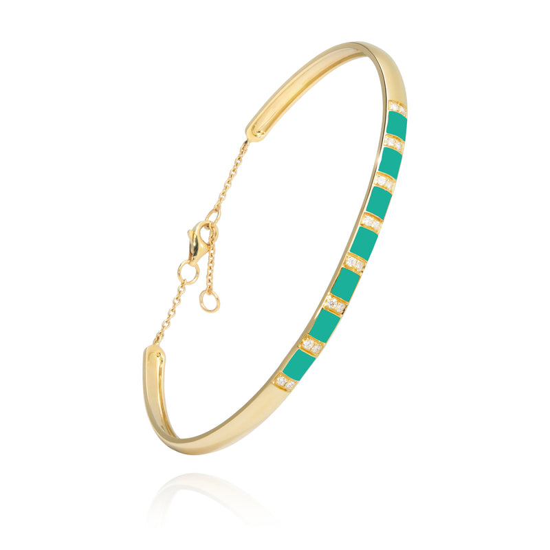 18 karat gold diamond and emerald green enamel bracelet by fine jewelry house Van Den Abeele