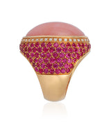 18 karat gold Rose Opal, diamond and sapphire ring by American purveyor of haute joaillerie Andreoli