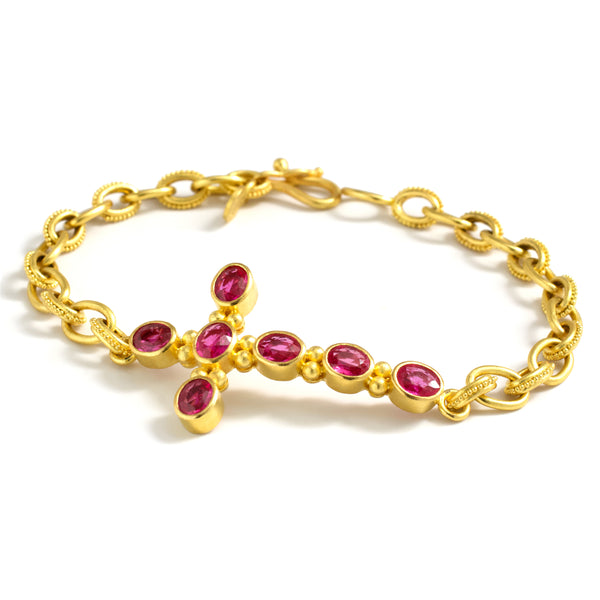 One of a kind 22 karat gold ruby bracelet by fine jewelry designer Linda Hoj