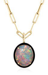 Opal pendant with Black Enamel and 18 karat gold chain by fine jewelry designer Goshwara