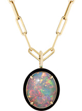 Opal pendant with Black Enamel and 18 karat gold chain by fine jewelry designer Goshwara