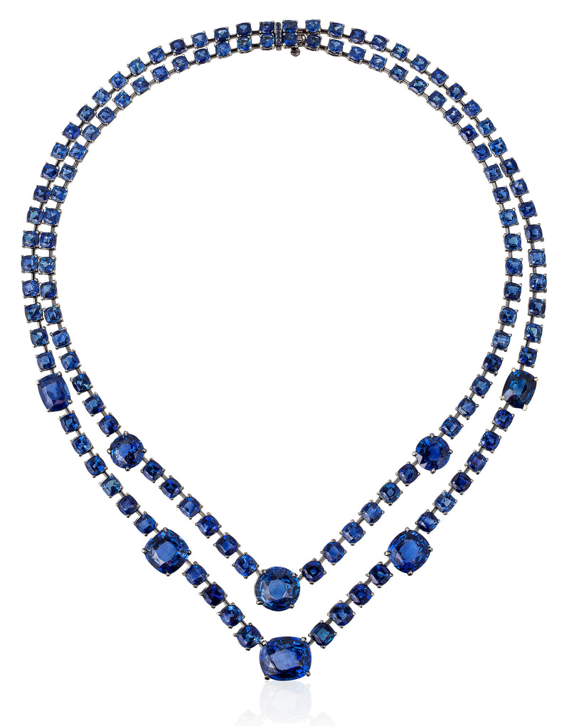 18 karat white gold Sapphire necklace by fine jewelry designer Goshwara