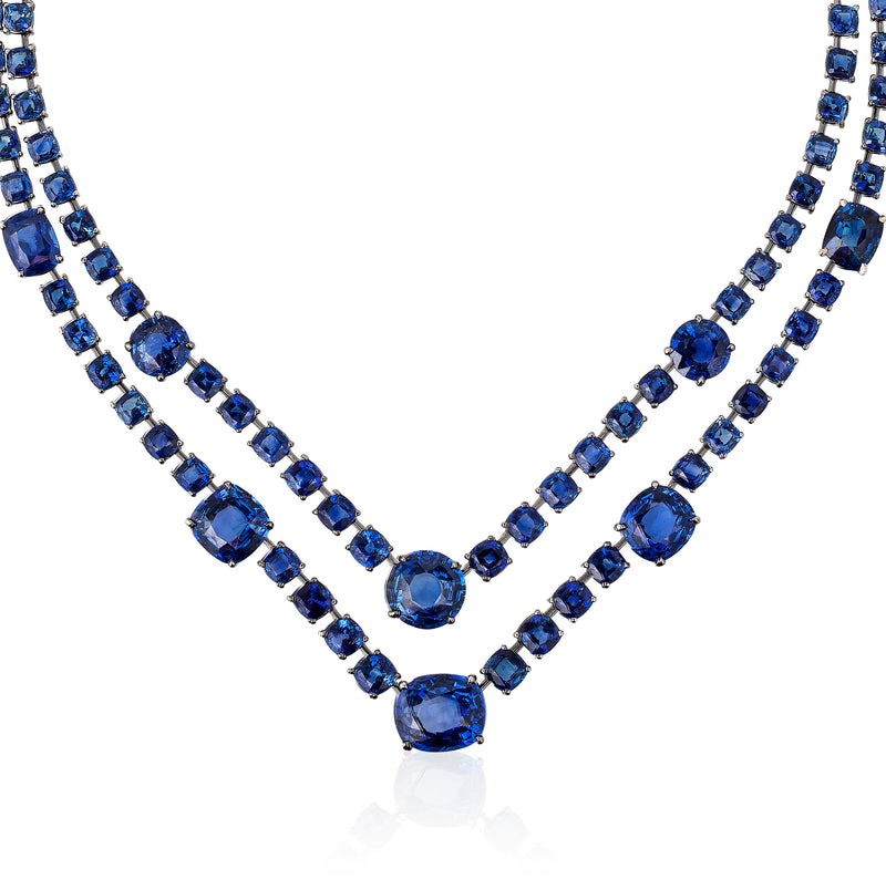 18 karat white gold Sapphire necklace by fine jewelry designer Goshwara